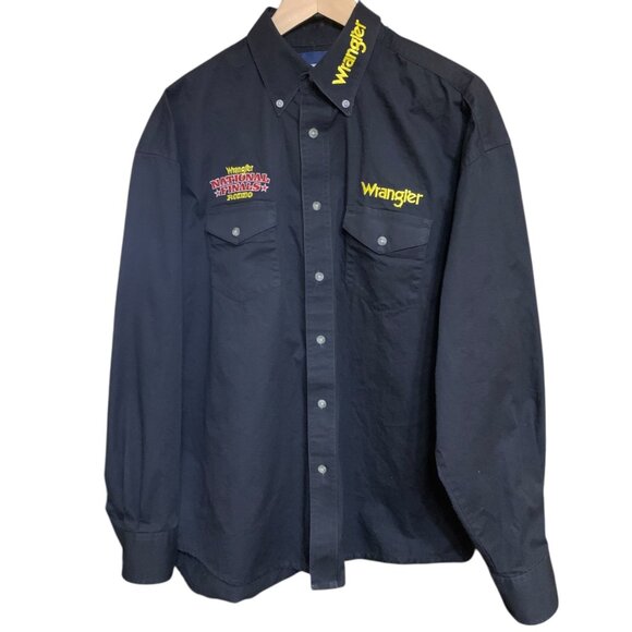 Wrangler Mens National Finals Rodeo Black Button-Up Shirt Embroidered Logos XL - Picture 3 of 6